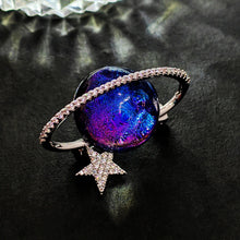 Load image into Gallery viewer, Gorgeous Blue and Purple Planet Saturn Pin with Silver Star Accent
