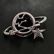 Load image into Gallery viewer, Gorgeous Blue and Purple Planet Saturn Pin with Silver Star Accent
