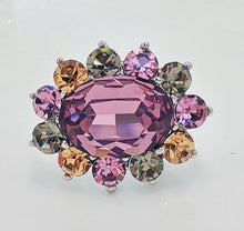 Load image into Gallery viewer, Delicate Small Purple Rhinestone Oval Flower Pin Lapel Collar Accessory
