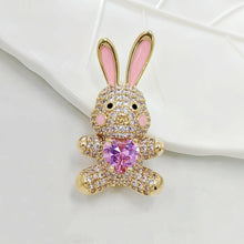 Load image into Gallery viewer, Adorable Pink Enamel CZ Bunny Rabbit Brooch Pin with Love Heart Belly
