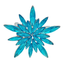 Load image into Gallery viewer, Gorgeous Statement Burst Shaped Ice Blue Crystal Snowflake Brooches Pins Starburst Jewelry
