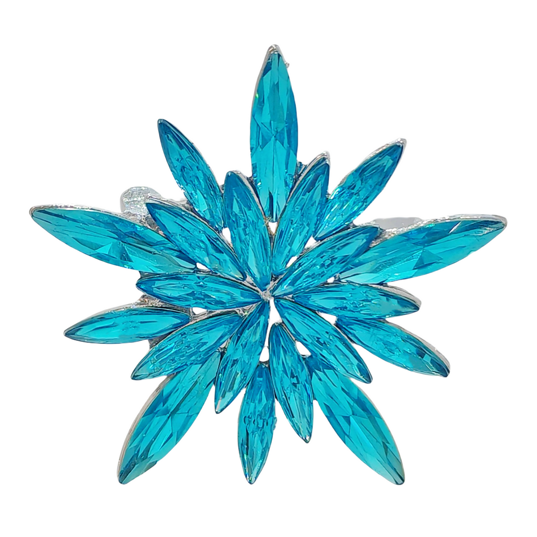 Gorgeous Statement Burst Shaped Ice Blue Crystal Snowflake Brooches Pins Starburst Jewelry