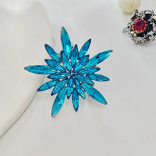 Load image into Gallery viewer, Gorgeous Statement Burst Shaped Ice Blue Crystal Snowflake Brooches Pins Starburst Jewelry
