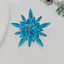 Load image into Gallery viewer, Gorgeous Statement Burst Shaped Ice Blue Crystal Snowflake Brooches Pins Starburst Jewelry
