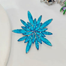 Load image into Gallery viewer, Gorgeous Statement Burst Shaped Ice Blue Crystal Snowflake Brooches Pins Starburst Jewelry
