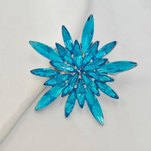 Load image into Gallery viewer, Gorgeous Statement Burst Shaped Ice Blue Crystal Snowflake Brooches Pins Starburst Jewelry
