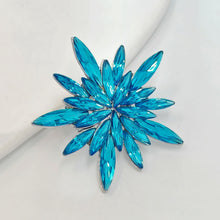 Load image into Gallery viewer, Gorgeous Statement Burst Shaped Ice Blue Crystal Snowflake Brooches Pins Starburst Jewelry
