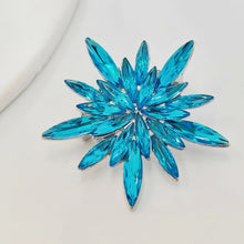 Load image into Gallery viewer, Gorgeous Statement Burst Shaped Ice Blue Crystal Snowflake Brooches Pins Starburst Jewelry
