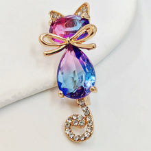 Load image into Gallery viewer, Cute Blue Crystal Kitty Cat Pin Brooch with Bowtie
