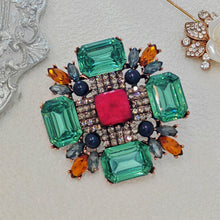 Load image into Gallery viewer, Jewelblings Antique Orange Round Stone Domed Green Maltese Cross Brooches Burst Star Pins
