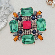 Load image into Gallery viewer, Jewelblings Antique Orange Round Stone Domed Green Maltese Cross Brooches Burst Star Pins
