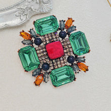 Load image into Gallery viewer, Jewelblings Antique Orange Round Stone Domed Green Maltese Cross Brooches Burst Star Pins
