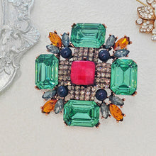 Load image into Gallery viewer, Jewelblings Antique Orange Round Stone Domed Green Maltese Cross Brooches Burst Star Pins
