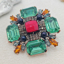 Load image into Gallery viewer, Jewelblings Antique Orange Round Stone Domed Green Maltese Cross Brooches Burst Star Pins
