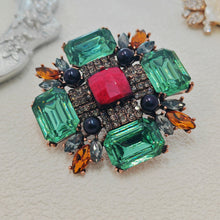 Load image into Gallery viewer, Jewelblings Antique Orange Round Stone Domed Green Maltese Cross Brooches Burst Star Pins
