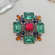 Load image into Gallery viewer, Jewelblings Antique Orange Round Stone Domed Green Maltese Cross Brooches Burst Star Pins
