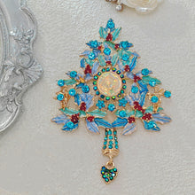 Load image into Gallery viewer, Fantastic Angel Child Illusion Blue Holly Christmas Tree Brooch Pin with Heart Dangle Dressy Up Accessorize Any Outfit Purse
