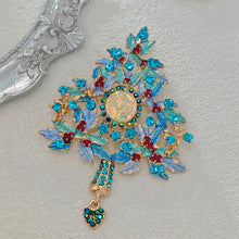 Load image into Gallery viewer, Fantastic Angel Child Illusion Blue Holly Christmas Tree Brooch Pin with Heart Dangle Dressy Up Accessorize Any Outfit Purse
