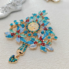 Load image into Gallery viewer, Fantastic Angel Child Illusion Blue Holly Christmas Tree Brooch Pin with Heart Dangle Dressy Up Accessorize Any Outfit Purse
