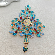 Load image into Gallery viewer, Fantastic Angel Child Illusion Blue Holly Christmas Tree Brooch Pin with Heart Dangle Dressy Up Accessorize Any Outfit Purse
