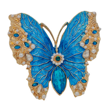 Load image into Gallery viewer, Vintage Teal Blue Enamel Butterfly Brooch, Renaissance Inspired Jewelry
