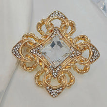 Load image into Gallery viewer, Vintage Maltese Cross Brooch Pin, Golden Rope Accent, Crystals
