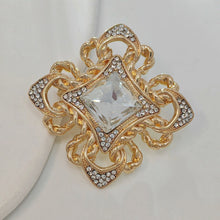 Load image into Gallery viewer, Vintage Maltese Cross Brooch Pin, Golden Rope Accent, Crystals
