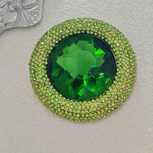 Load image into Gallery viewer, Vintage Style Pave Green Round Stone Art Deco Brooch Pin, DIY Jewelry Project
