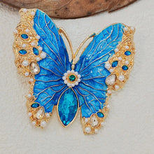 Load image into Gallery viewer, Vintage Teal Blue Enamel Butterfly Brooch, Renaissance Inspired Jewelry
