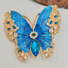 Load image into Gallery viewer, Vintage Teal Blue Enamel Butterfly Brooch, Renaissance Inspired Jewelry
