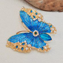 Load image into Gallery viewer, Vintage Teal Blue Enamel Butterfly Brooch, Renaissance Inspired Jewelry
