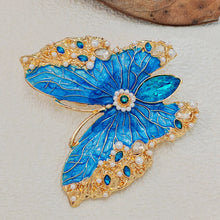 Load image into Gallery viewer, Vintage Teal Blue Enamel Butterfly Brooch, Renaissance Inspired Jewelry
