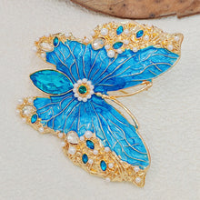 Load image into Gallery viewer, Vintage Teal Blue Enamel Butterfly Brooch, Renaissance Inspired Jewelry
