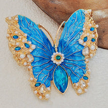 Load image into Gallery viewer, Vintage Teal Blue Enamel Butterfly Brooch, Renaissance Inspired Jewelry
