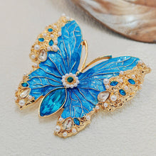 Load image into Gallery viewer, Vintage Teal Blue Enamel Butterfly Brooch, Renaissance Inspired Jewelry
