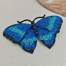 Load image into Gallery viewer, Gorgeous Blue Crystal Rhinestone Morpho Butterfly Brooch Pin, Costume Jewelry
