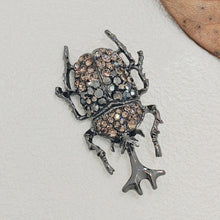 Load image into Gallery viewer, Gorgeous Champagne Brown Rhinestone Beetle Brooch Pin Statement Insect Jewelry
