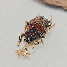 Load image into Gallery viewer, Gorgeous Champagne Brown Rhinestone Beetle Brooch Pin Statement Insect Jewelry
