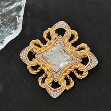 Load image into Gallery viewer, Vintage Maltese Cross Brooch Pin, Golden Rope Accent, Crystals
