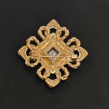 Load image into Gallery viewer, Vintage Maltese Cross Brooch Pin, Golden Rope Accent, Crystals
