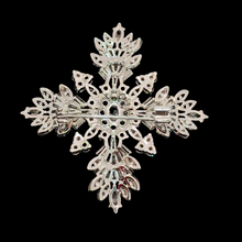 Load image into Gallery viewer, Splash Silver Tone CZ Cruciform Snowflake Brooch, Winter Festival Jewelry
