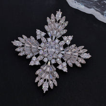 Load image into Gallery viewer, Splash Silver Tone CZ Cruciform Snowflake Brooch, Winter Festival Jewelry
