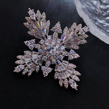 Load image into Gallery viewer, Splash Silver Tone CZ Cruciform Snowflake Brooch, Winter Festival Jewelry
