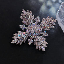 Load image into Gallery viewer, Splash Silver Tone CZ Cruciform Snowflake Brooch, Winter Festival Jewelry
