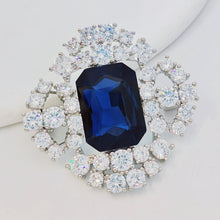 Load image into Gallery viewer, Vintage Style Floral Dark Blue Emerald Cut Stone Art Deco Brooch Pin
