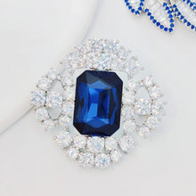 Load image into Gallery viewer, Vintage Style Floral Dark Blue Emerald Cut Stone Art Deco Brooch Pin
