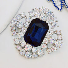 Load image into Gallery viewer, Vintage Style Floral Dark Blue Emerald Cut Stone Art Deco Brooch Pin
