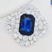 Load image into Gallery viewer, Vintage Style Floral Dark Blue Emerald Cut Stone Art Deco Brooch Pin
