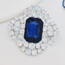 Load image into Gallery viewer, Vintage Style Floral Dark Blue Emerald Cut Stone Art Deco Brooch Pin
