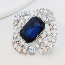 Load image into Gallery viewer, Vintage Style Floral Dark Blue Emerald Cut Stone Art Deco Brooch Pin
